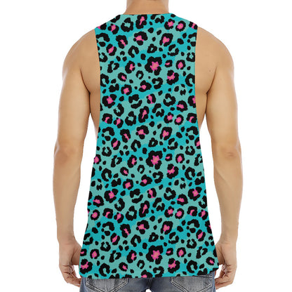 Turquoise And Pink Leopard Print Men's Muscle Tank Top