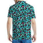 Turquoise And Pink Leopard Print Men's Polo Shirt