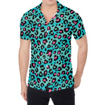 Turquoise And Pink Leopard Print Men's Shirt