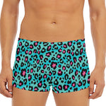Turquoise And Pink Leopard Print Men's Short Boxer Briefs
