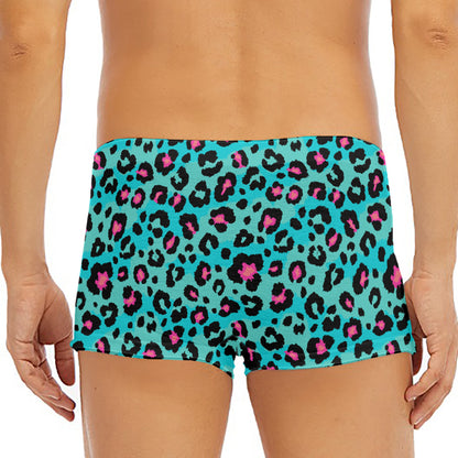 Turquoise And Pink Leopard Print Men's Short Boxer Briefs