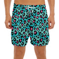 Turquoise And Pink Leopard Print Men's Split Running Shorts