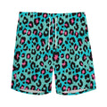 Turquoise And Pink Leopard Print Men's Athletic Shorts