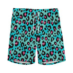 Turquoise And Pink Leopard Print Men's Sports Shorts