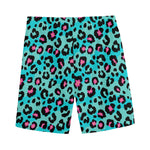 Turquoise And Pink Leopard Print Men's Sports Shorts