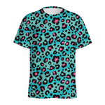 Turquoise And Pink Leopard Print Men's Sports T-Shirt