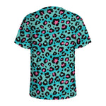 Turquoise And Pink Leopard Print Men's Sports T-Shirt