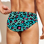 Turquoise And Pink Leopard Print Men's Swim Briefs