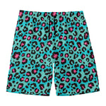 Turquoise And Pink Leopard Print Men's Swim Trunks