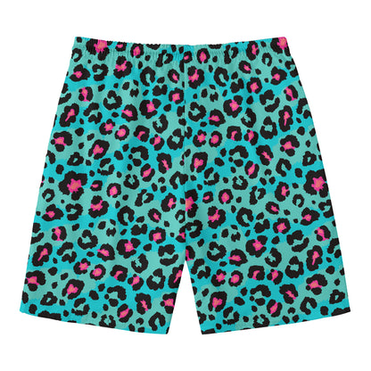 Turquoise And Pink Leopard Print Men's Swim Trunks