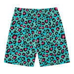 Turquoise And Pink Leopard Print Men's Swim Trunks
