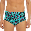Turquoise And Pink Leopard Print Men's Triangle Swim Briefs
