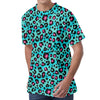 Turquoise And Pink Leopard Print Men's Velvet T-Shirt