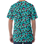 Turquoise And Pink Leopard Print Men's Velvet T-Shirt