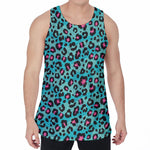 Turquoise And Pink Leopard Print Men's Velvet Tank Top