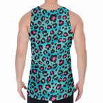 Turquoise And Pink Leopard Print Men's Velvet Tank Top