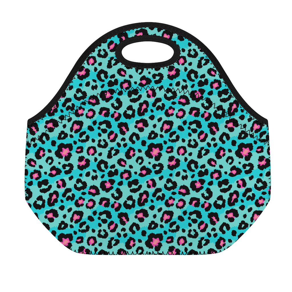 Turquoise And Pink Leopard Print Neoprene Lunch Bag