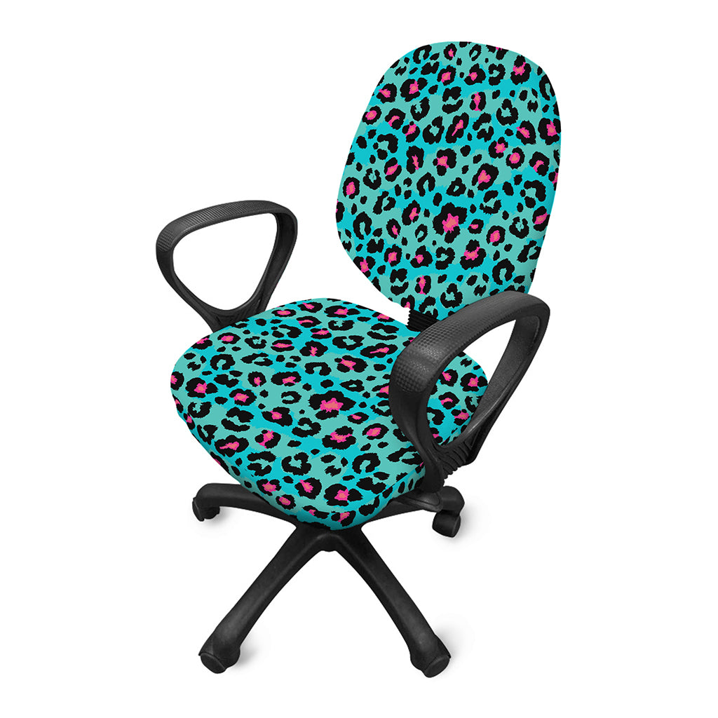 Turquoise And Pink Leopard Print Office Chair Cover