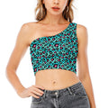 Turquoise And Pink Leopard Print One Shoulder Crop Top