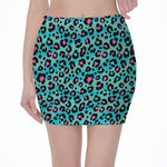 Turquoise And Pink Leopard Print Pencil Mini Skirt
