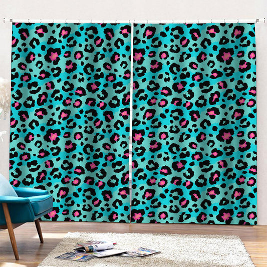 Turquoise And Pink Leopard Print Pencil Pleat Curtains