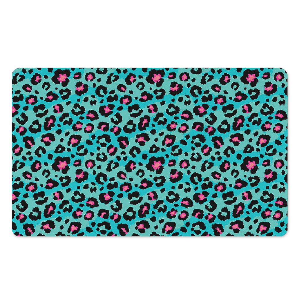 Turquoise And Pink Leopard Print Polyester Doormat
