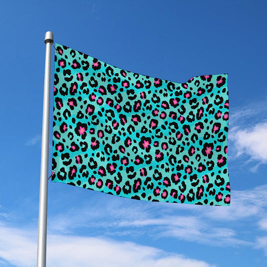 Turquoise And Pink Leopard Print Polyester Flag