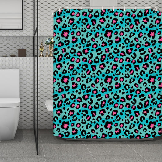 Turquoise And Pink Leopard Print Polyester Shower Curtain