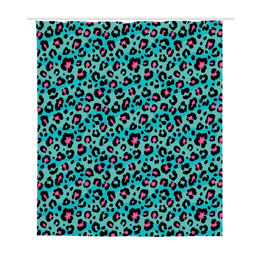 Turquoise And Pink Leopard Print Polyester Shower Curtain