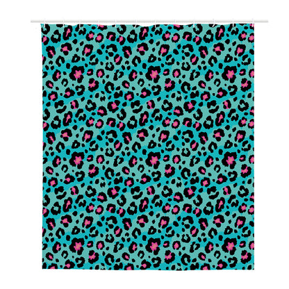 Turquoise And Pink Leopard Print Polyester Shower Curtain