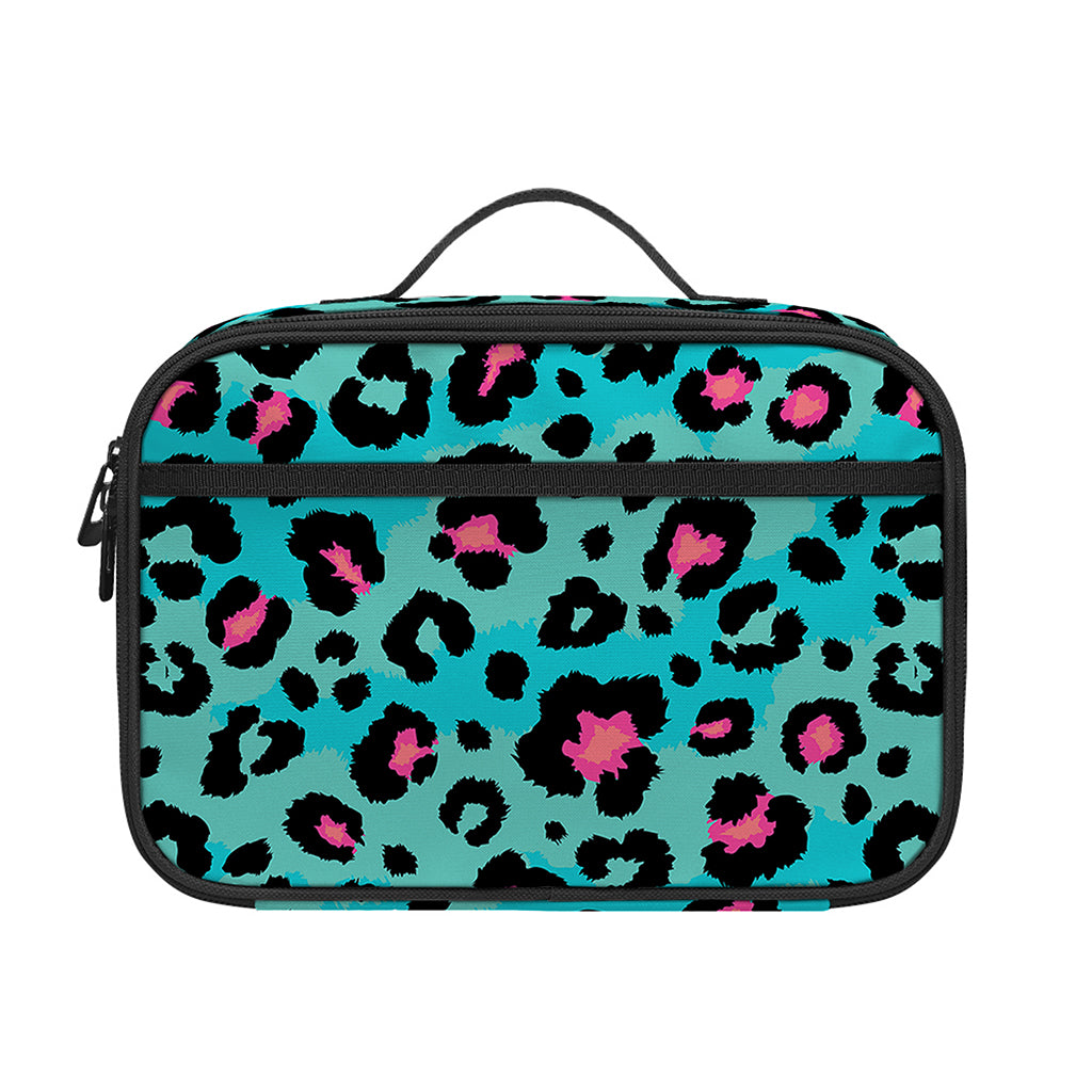 Turquoise And Pink Leopard Print Portable Lunch Bag