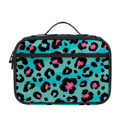Turquoise And Pink Leopard Print Portable Lunch Bag