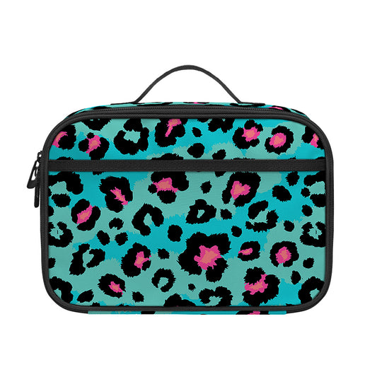 Turquoise And Pink Leopard Print Portable Lunch Bag