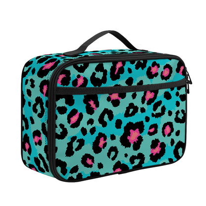 Turquoise And Pink Leopard Print Portable Lunch Bag