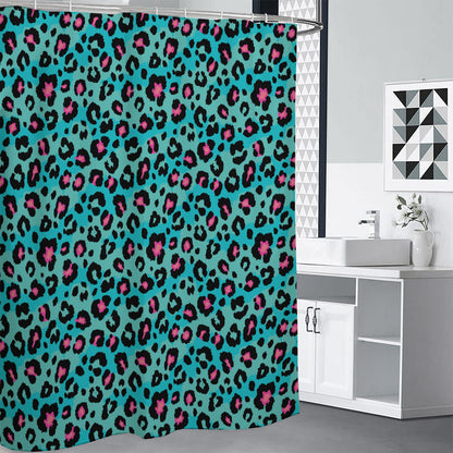 Turquoise And Pink Leopard Print Premium Shower Curtain