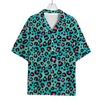 Turquoise And Pink Leopard Print Rayon Hawaiian Shirt