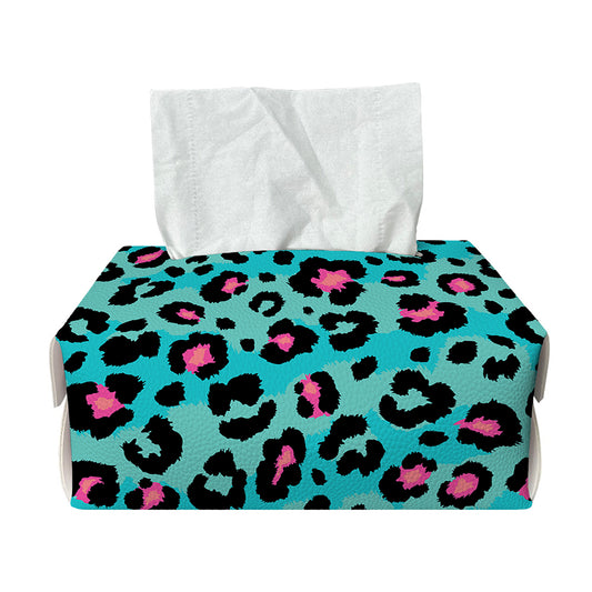 Turquoise And Pink Leopard Print Rectangle Tissue Box Cover