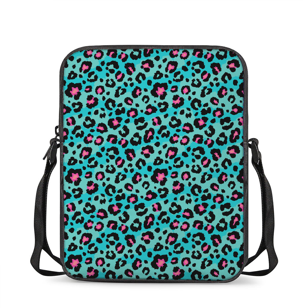 Turquoise And Pink Leopard Print Rectangular Crossbody Bag