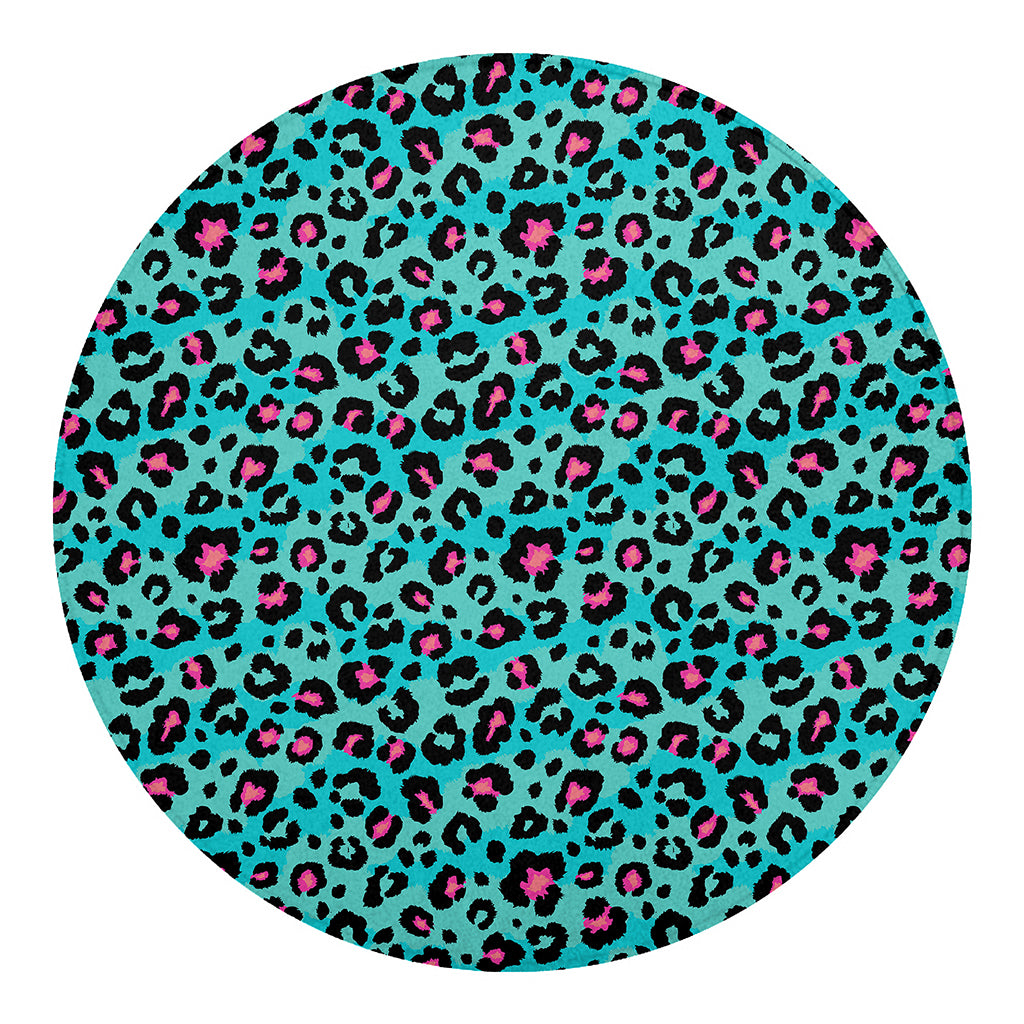 Turquoise And Pink Leopard Print Round Blanket
