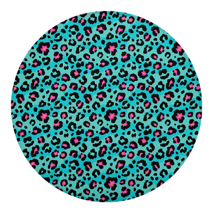 Turquoise And Pink Leopard Print Round Blanket