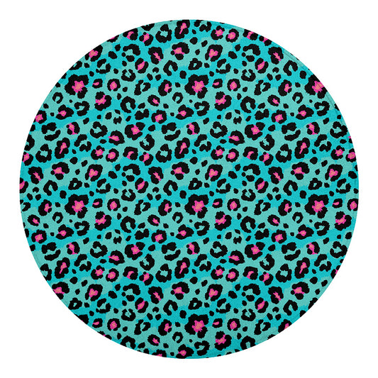 Turquoise And Pink Leopard Print Round Blanket