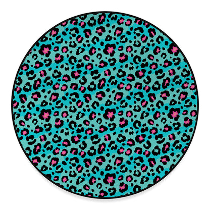 Turquoise And Pink Leopard Print Round Floor Mat