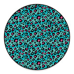 Turquoise And Pink Leopard Print Round Floor Mat