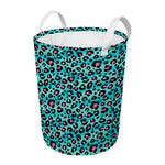 Turquoise And Pink Leopard Print Round Laundry Basket