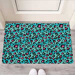 Turquoise And Pink Leopard Print Rubber Doormat
