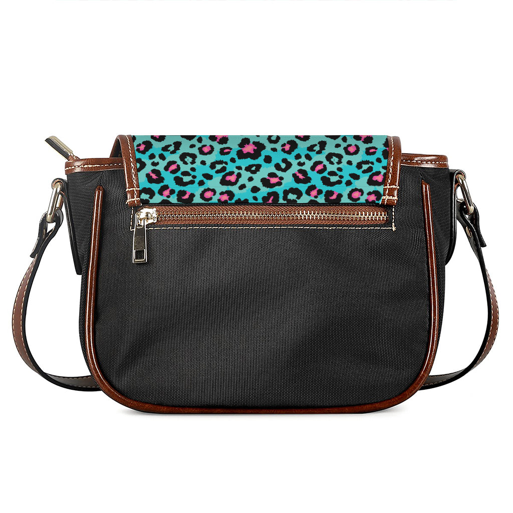 Turquoise And Pink Leopard Print Saddle Bag