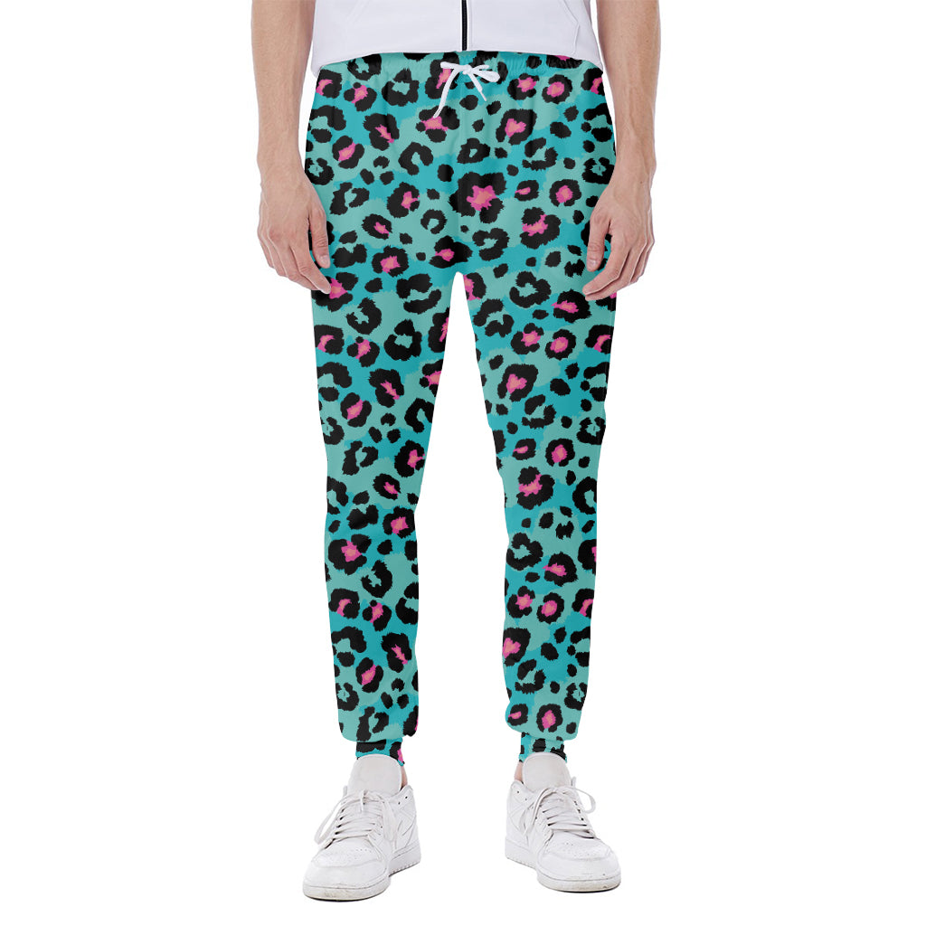 Turquoise And Pink Leopard Print Scuba Joggers