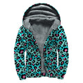 Turquoise And Pink Leopard Print Sherpa Lined Zip Up Hoodie