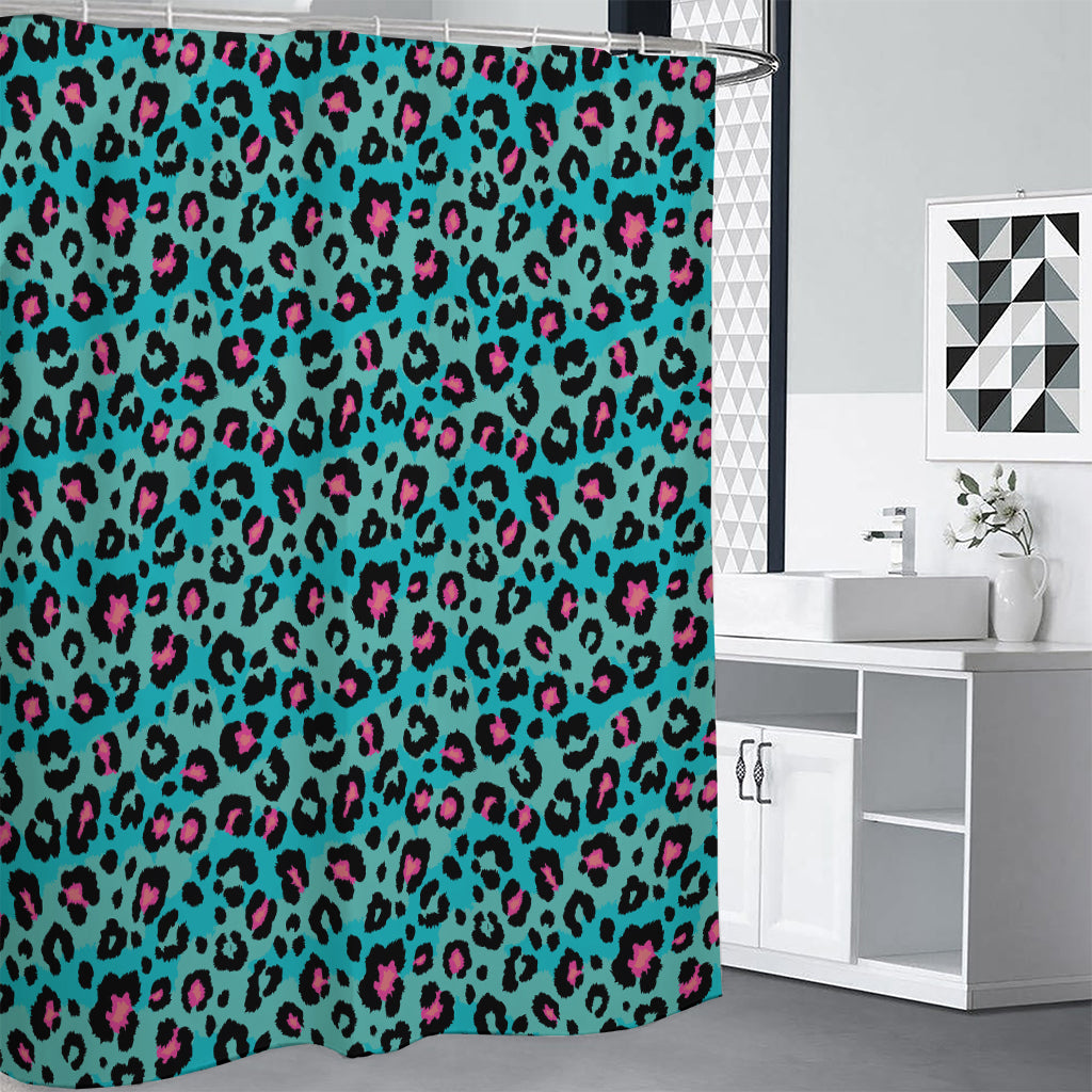 Turquoise And Pink Leopard Print Shower Curtain