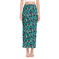 Turquoise And Pink Leopard Print Side Slit Maxi Skirt